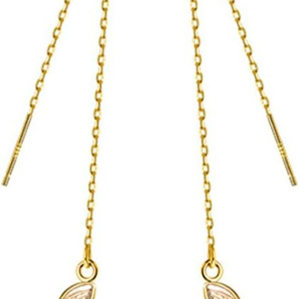 Solid 925 Sterling Silver Leaf Chain Dangle Earri… - image 1